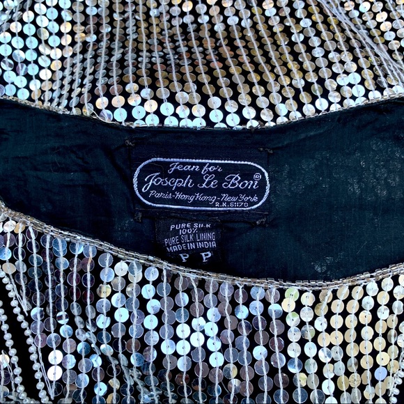 VINTAGE Silver Sequin Bead Metallic Disco Ball Top - Picture 9 of 9